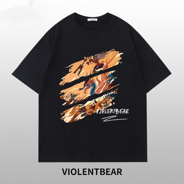 Violet bear tricolor graffiti dragon printed short sleeves - Image 2
