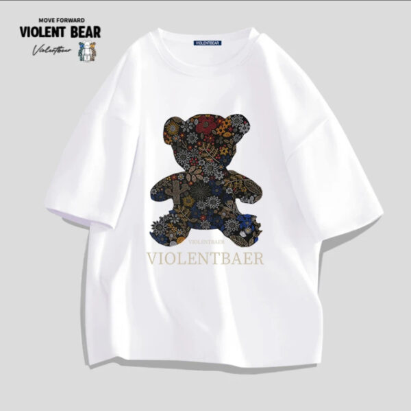 Violent bear colorful flowers printed short sleeves - Image 11