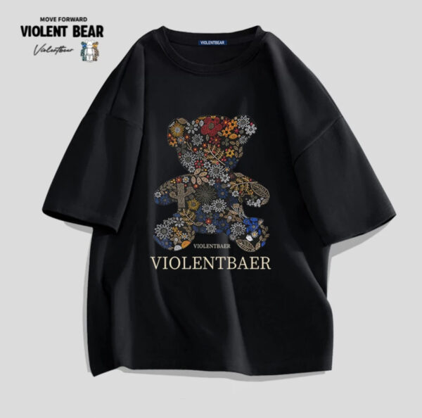 Violent bear colorful flowers printed short sleeves - Image 12