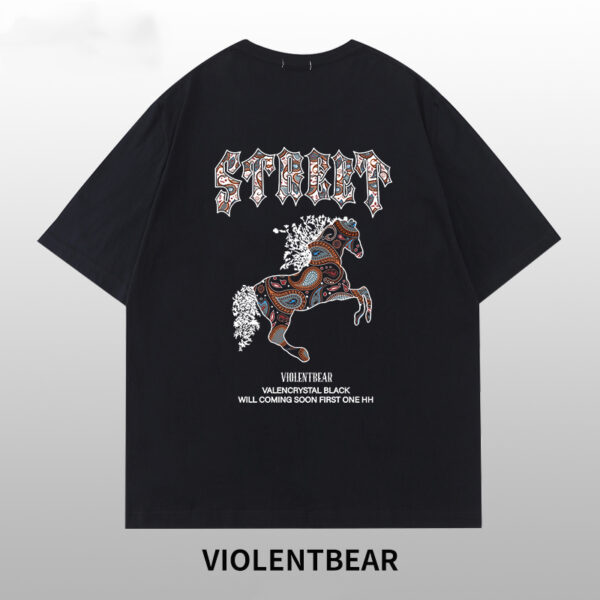 Violent bear colored cashew flower flying horse short sleeve - Image 2