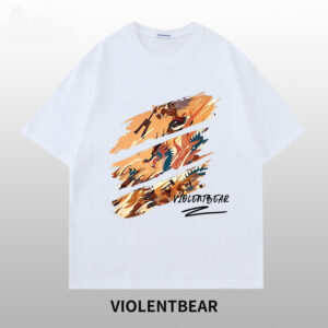 Violet bear tricolor graffiti dragon printed short sleeves