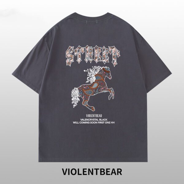 Violent bear colored cashew flower flying horse short sleeve - Image 3
