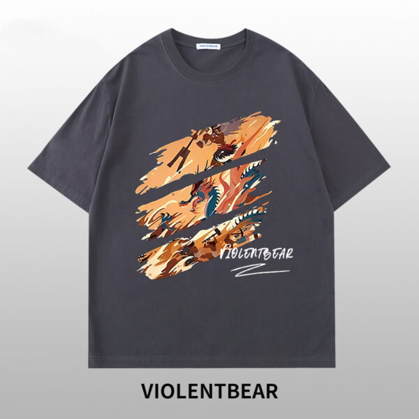 Violet bear tricolor graffiti dragon printed short sleeves - Image 3