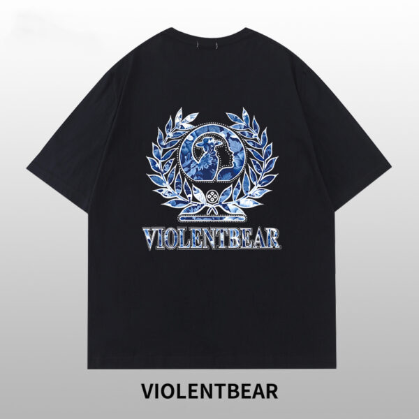 Violent bear blue and white porcelain badge T-shirt - Image 2