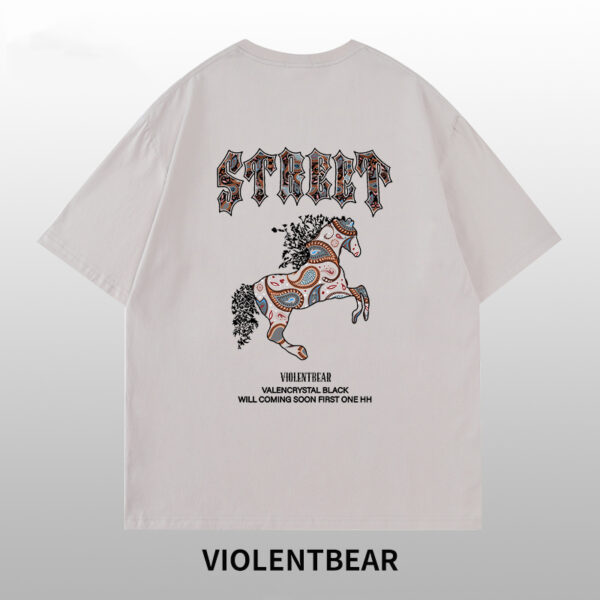 Violent bear colored cashew flower flying horse short sleeve - Image 4