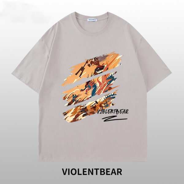 Violet bear tricolor graffiti dragon printed short sleeves - Image 4