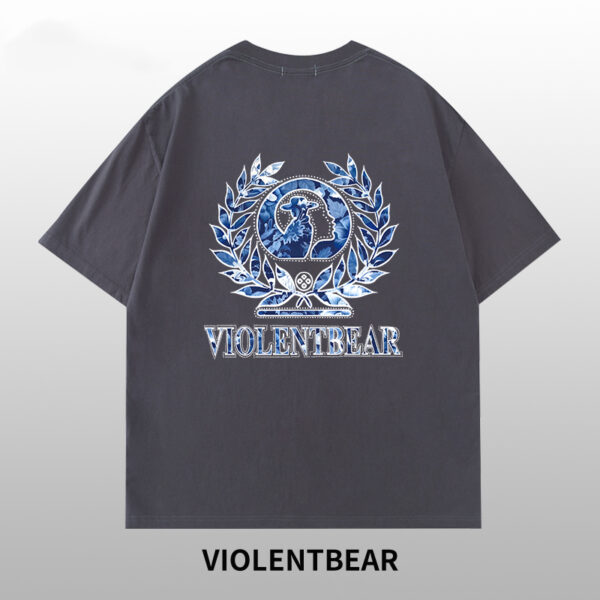 Violent bear blue and white porcelain badge T-shirt - Image 3