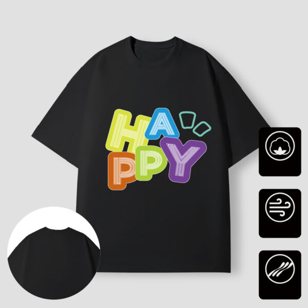 Summer men's and women's colorful HAPPY short sleeves - Image 7