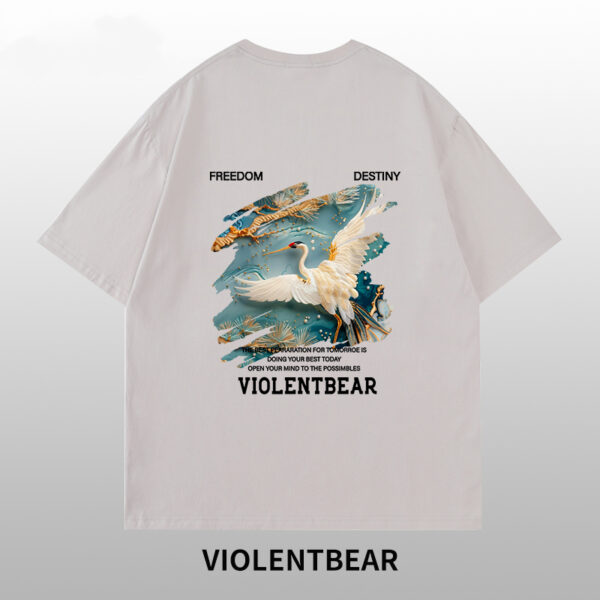 Violet Bear Pearl Crane T-shirt for men and women - Image 4