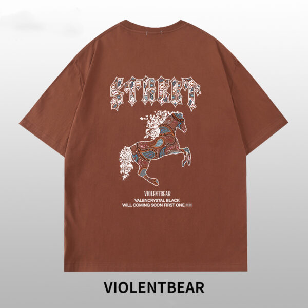 Violent bear colored cashew flower flying horse short sleeve - Image 5