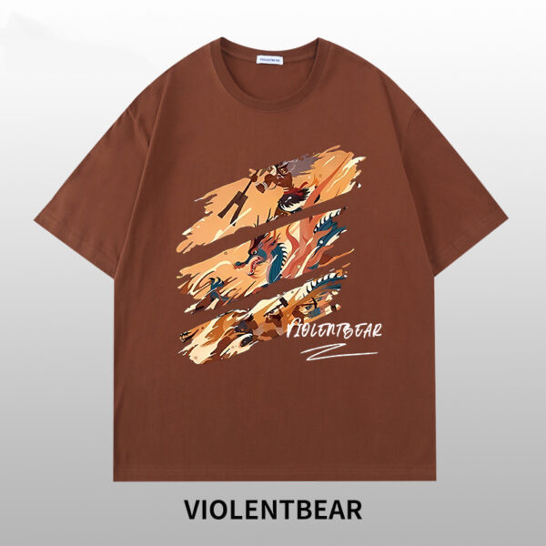 Violet bear tricolor graffiti dragon printed short sleeves - Image 5
