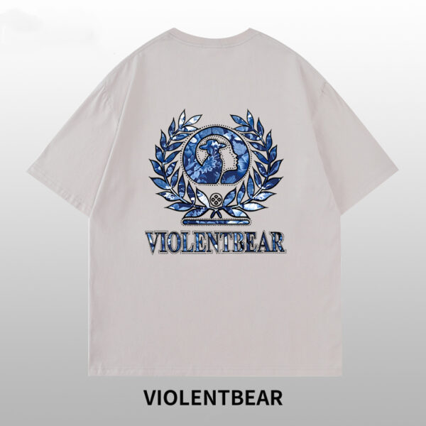 Violent bear blue and white porcelain badge T-shirt - Image 4