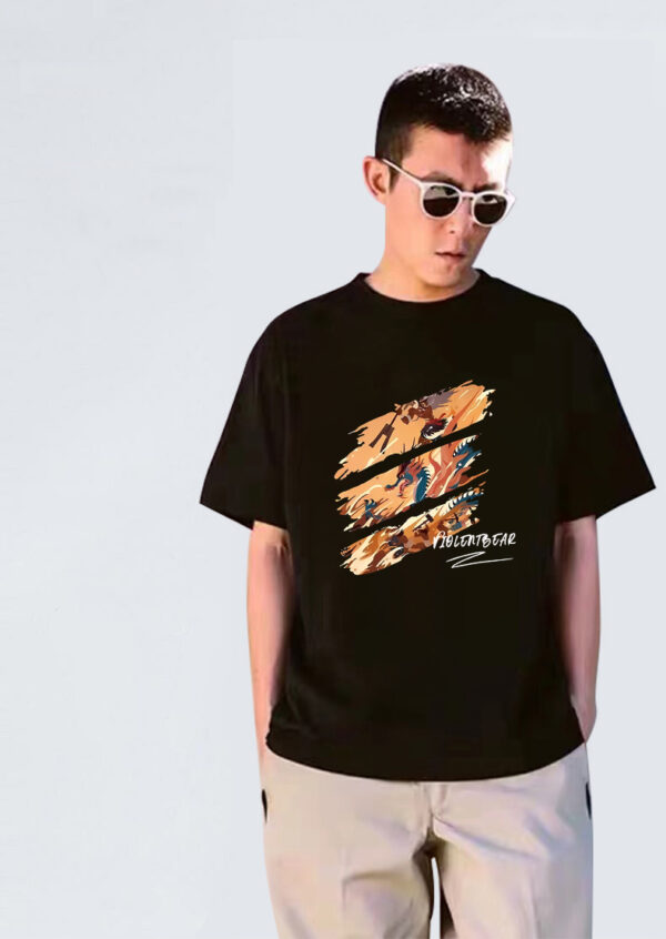 Violet bear tricolor graffiti dragon printed short sleeves - Image 6