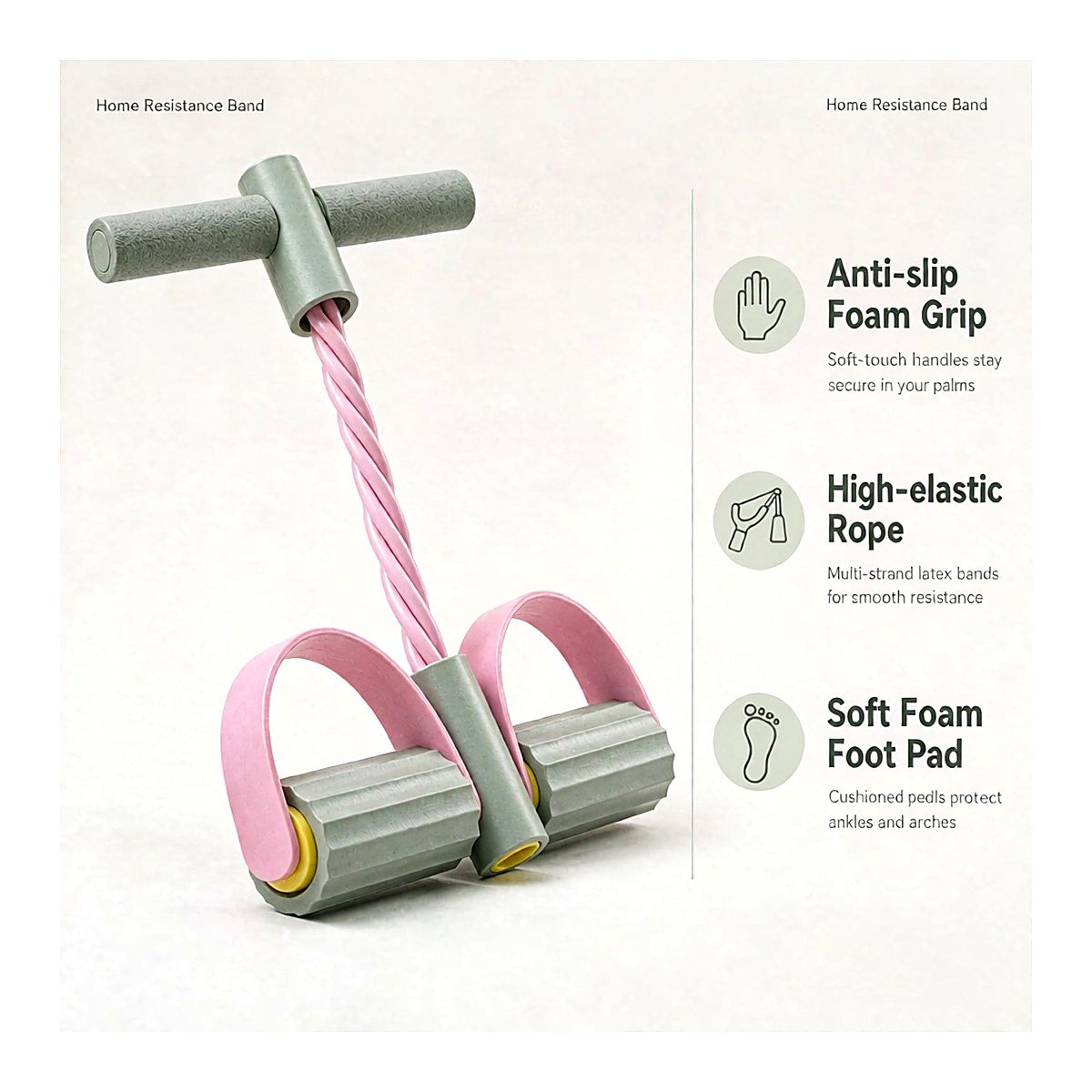 Grey and pink pedal resistance band with foot pedal detail