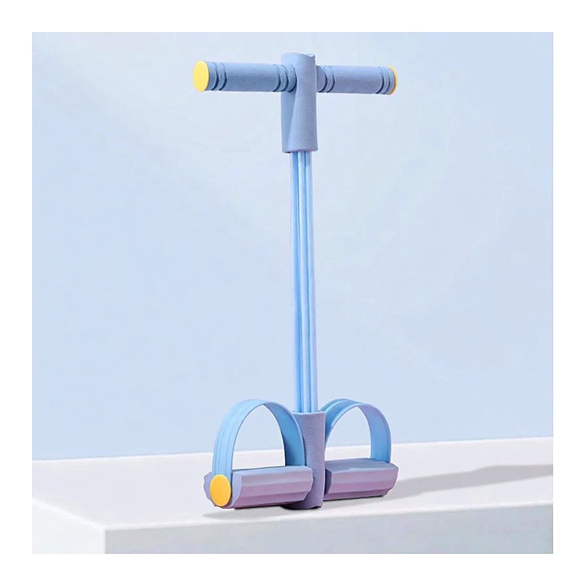 Sky blue pedal resistance band with textured anti-slip T-handle grips