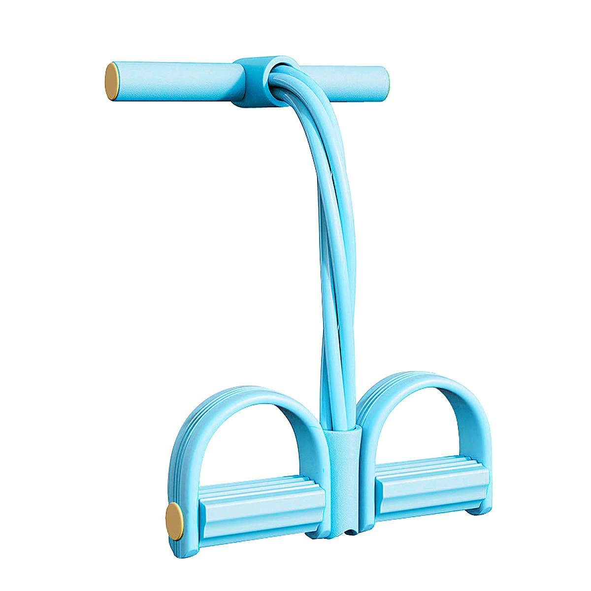 Sky blue pedal resistance band shown from the side with foam foot pedals visible